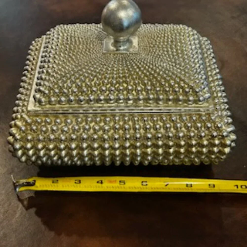 NWT Vintage Coffee Table Champagne Textured Studded Jewelry Trinket Box